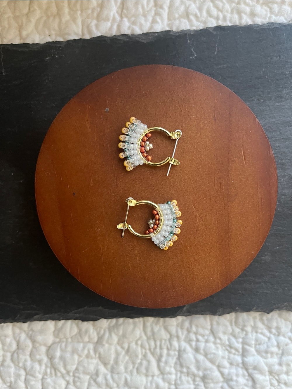 Gold Hoop Bead Fringe Earrings - Women Jewelry